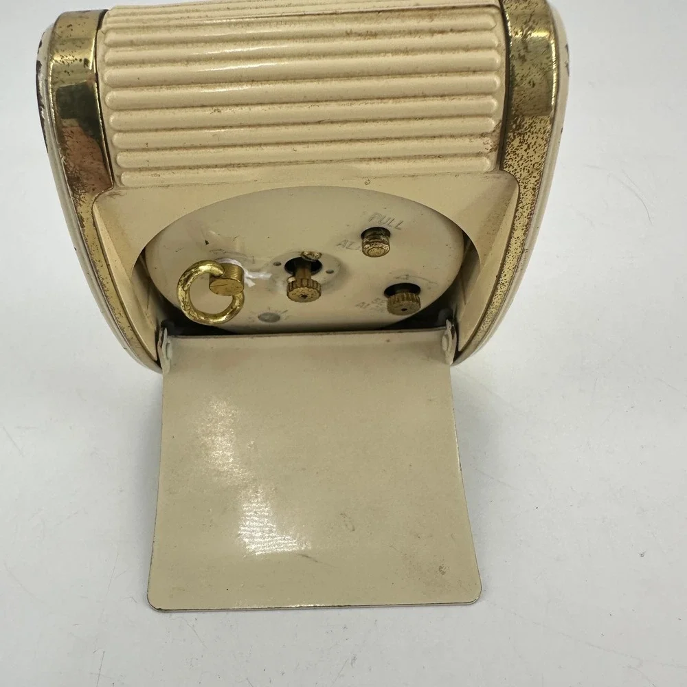 Vintage Westclox Travel Alarm Clock Gold Tone Cream Wind Up MCM Working
